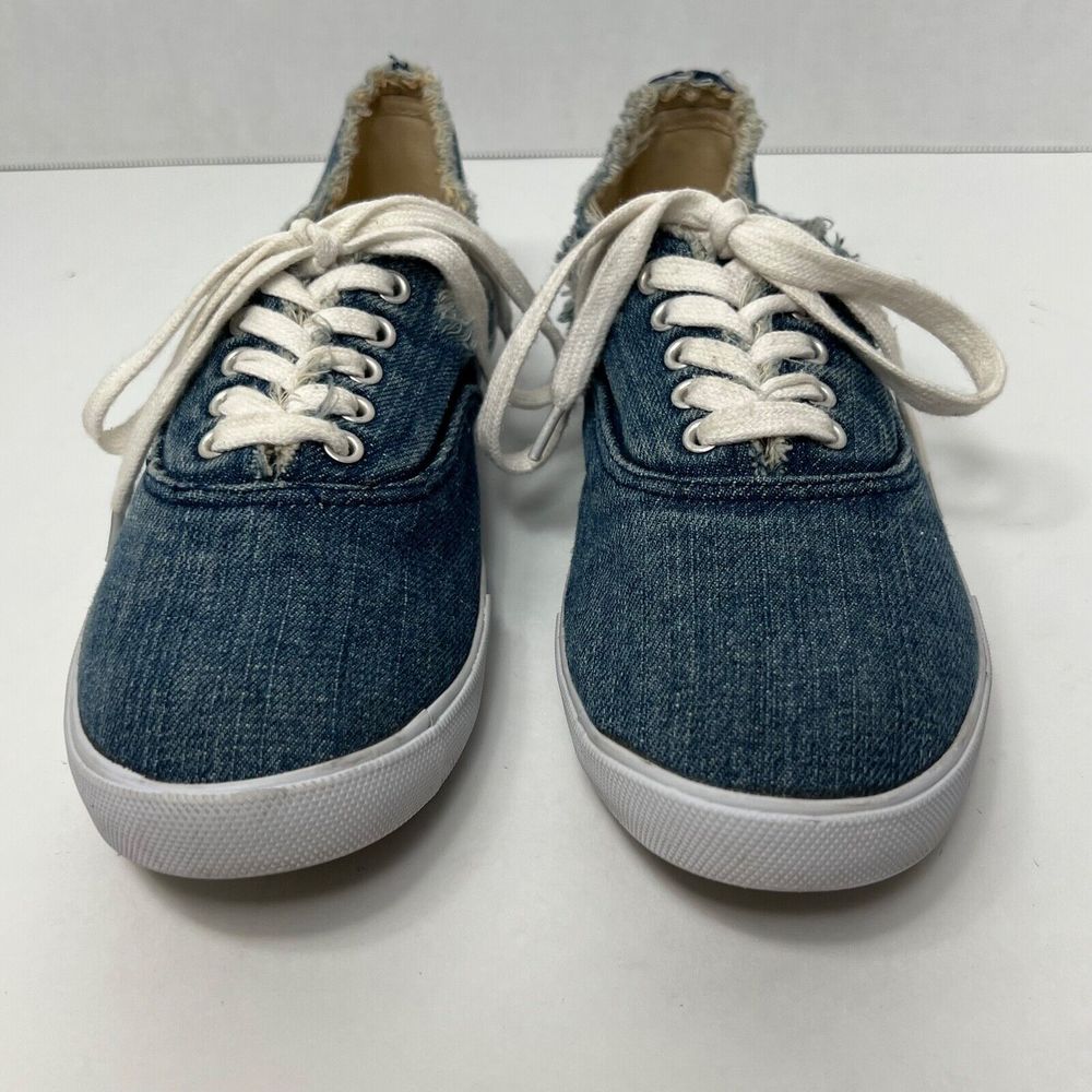 Sam Edelman CALLA Distressed Denim Sneakers Women Size 8 M Frayed Lace Up - Picture 5 of 12